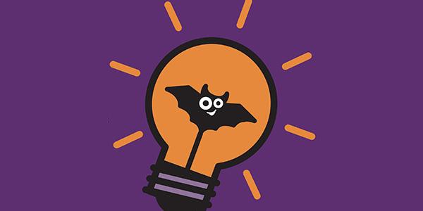 Illustration d'une chauve-souris dans une ampoule dont le fonds est orange